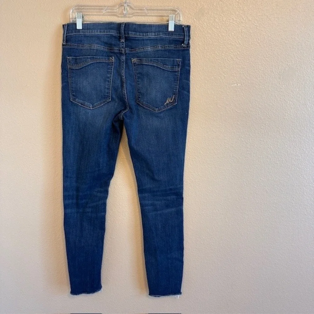 Express‎ Women's Distressed Raw Hem Ankle Legging Denim Blue Stretch Jeans 12